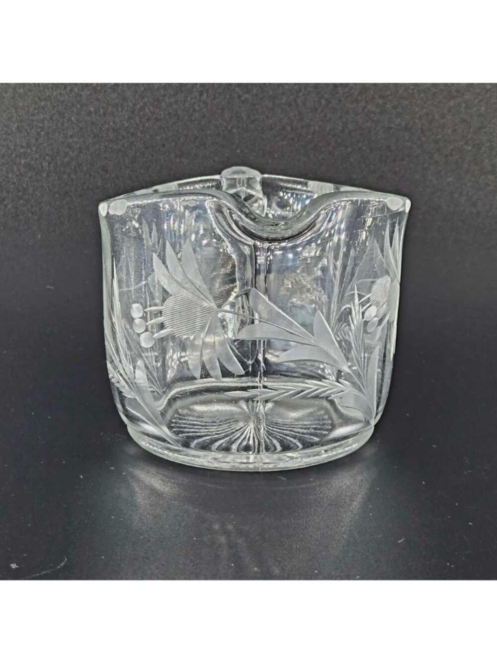 Vintage Etched Thistle Crystal Creamer Sugar Bowl Set MidCentury American Design - Picture 7 of 7